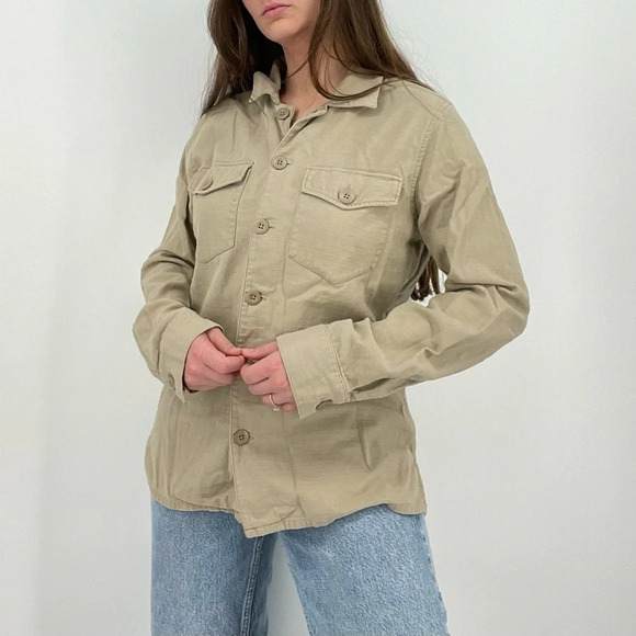 boho minimalist oatmeal jacket button down lightweight size s - Picture 4 of 10